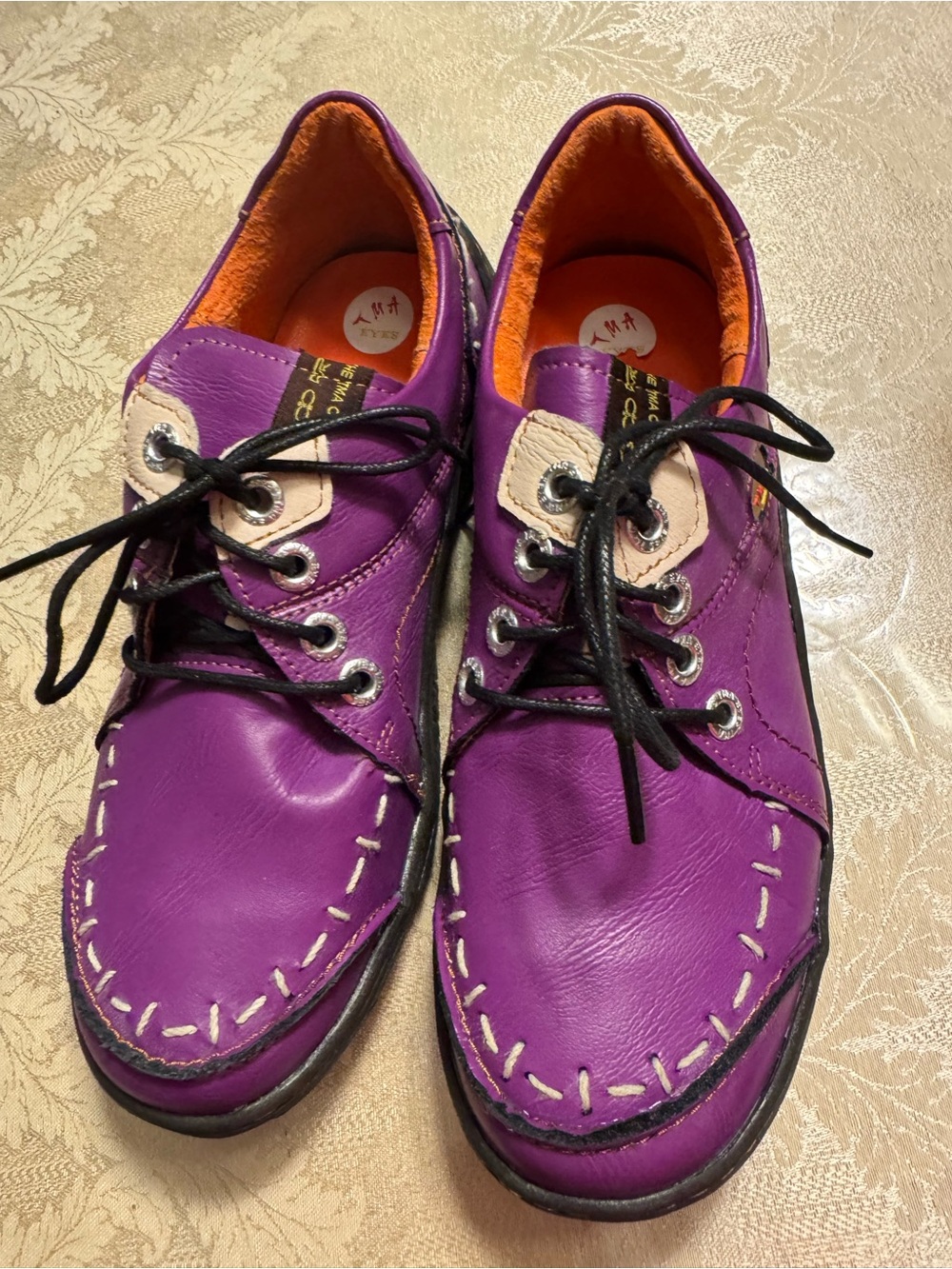 TMA EYES Womens Purple Handstitched Leather Sneaker Comfort Walking Shoes Size 9